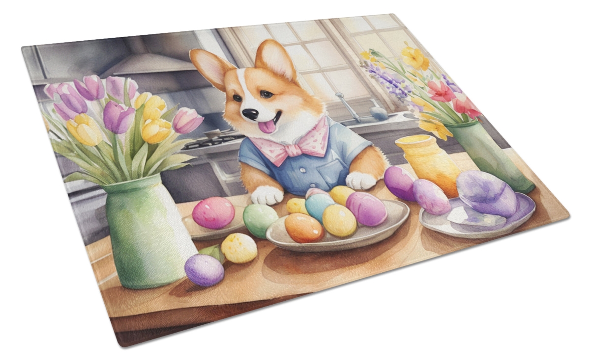 DAC6796LCB 15 x 12 in. Decorating Easter Corgi Glass Cutting Board