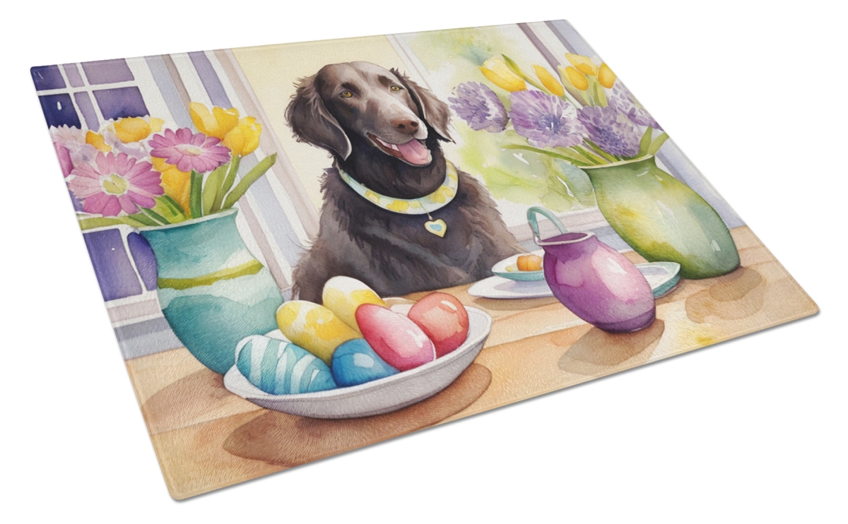 DAC6798LCB 15 x 12 in. Decorating Easter Curly-Coated Retriever Glass Cutting Board
