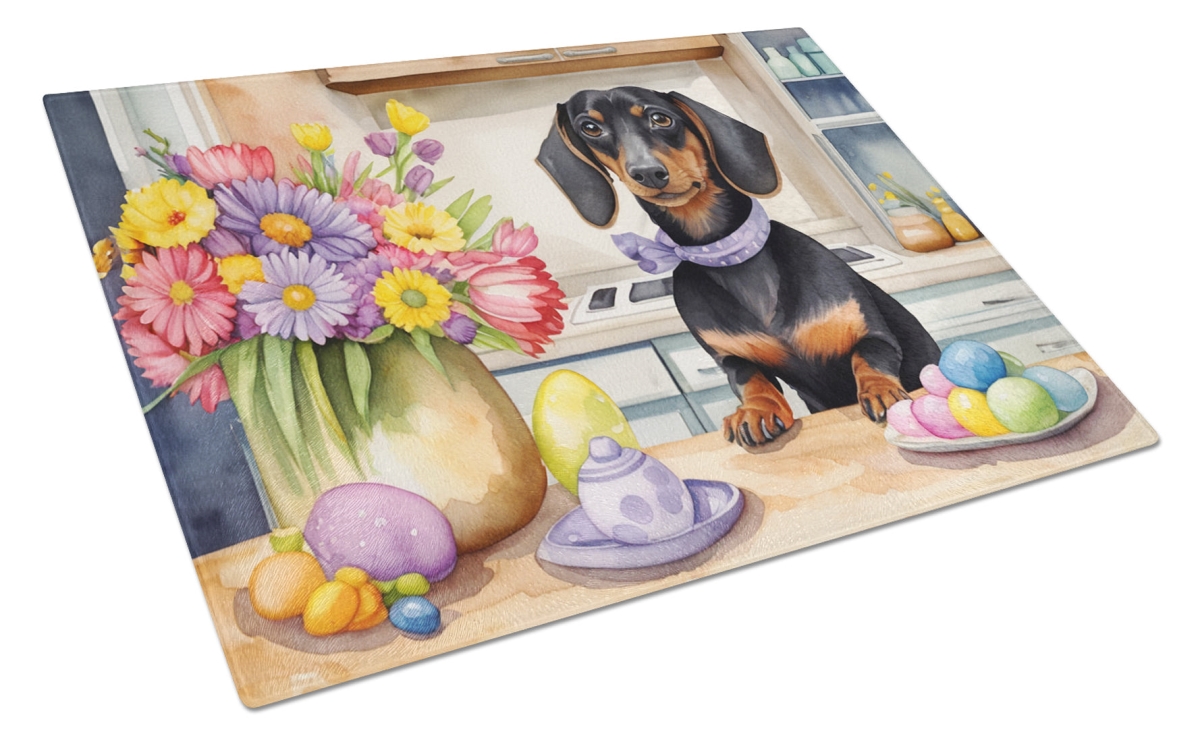 DAC6800LCB 15 x 12 in. Decorating Easter Dachshund Glass Cutting Board