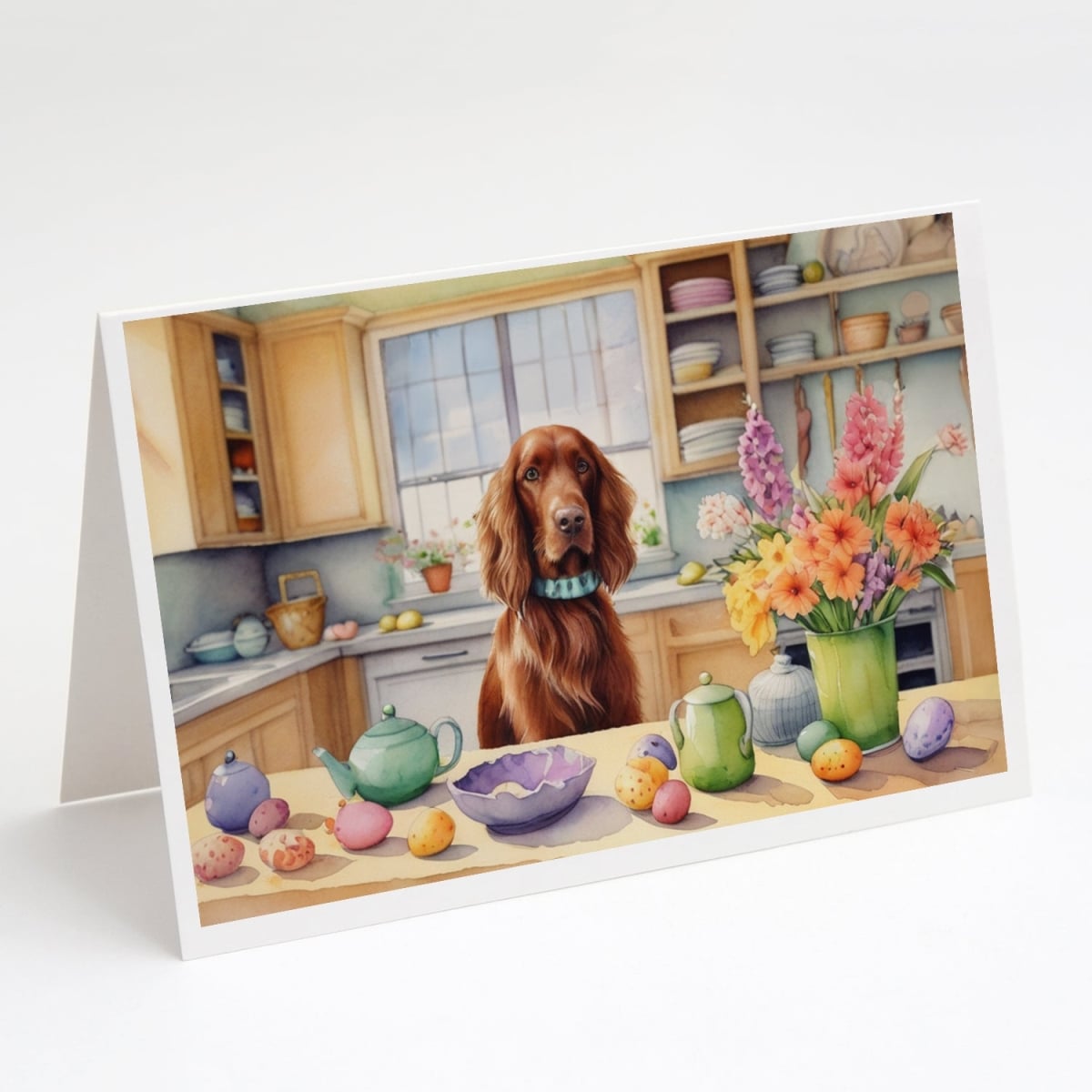 DAC6833GCA7P 5 x 7 in. Decorating Easter Irish Setter Greeting Cards - Pack of 8