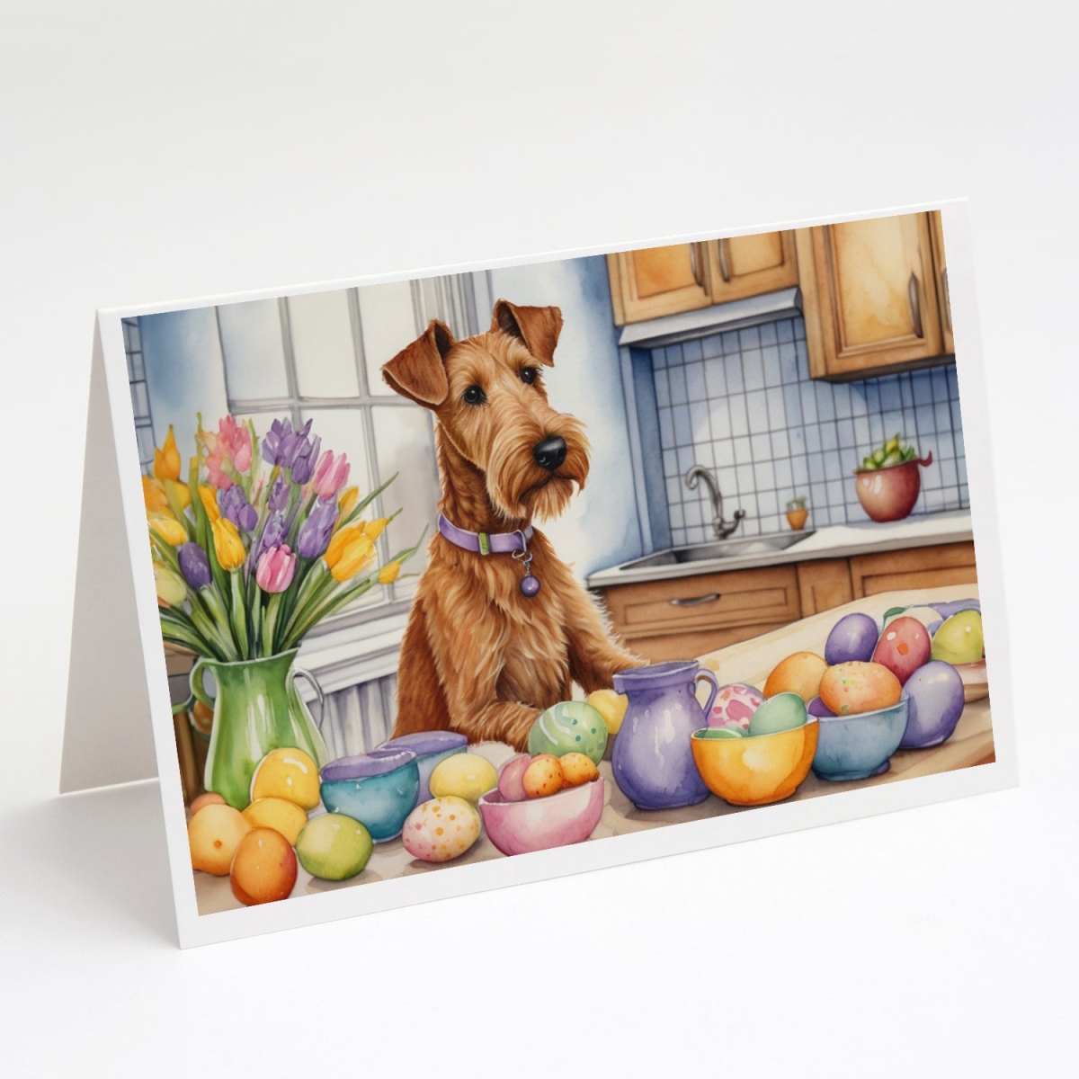 DAC6834GCA7P 5 x 7 in. Decorating Easter Irish Terrier Greeting Cards - Pack of 8