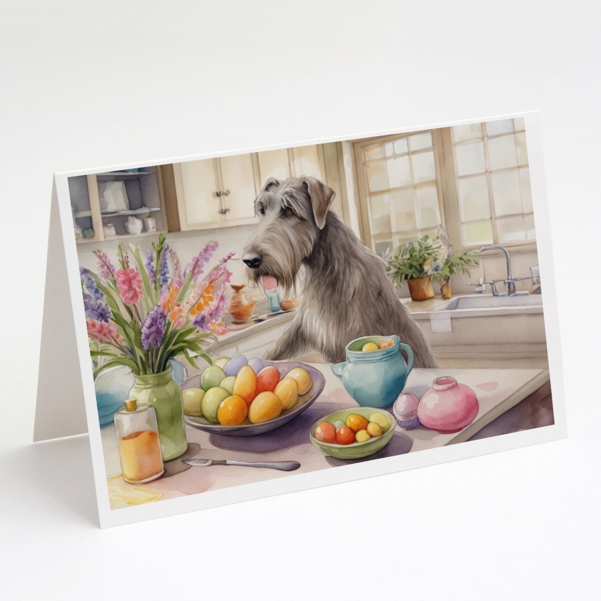 DAC6835GCA7P 5 x 7 in. Decorating Easter Irish Wolfhound Greeting Cards - Pack of 8