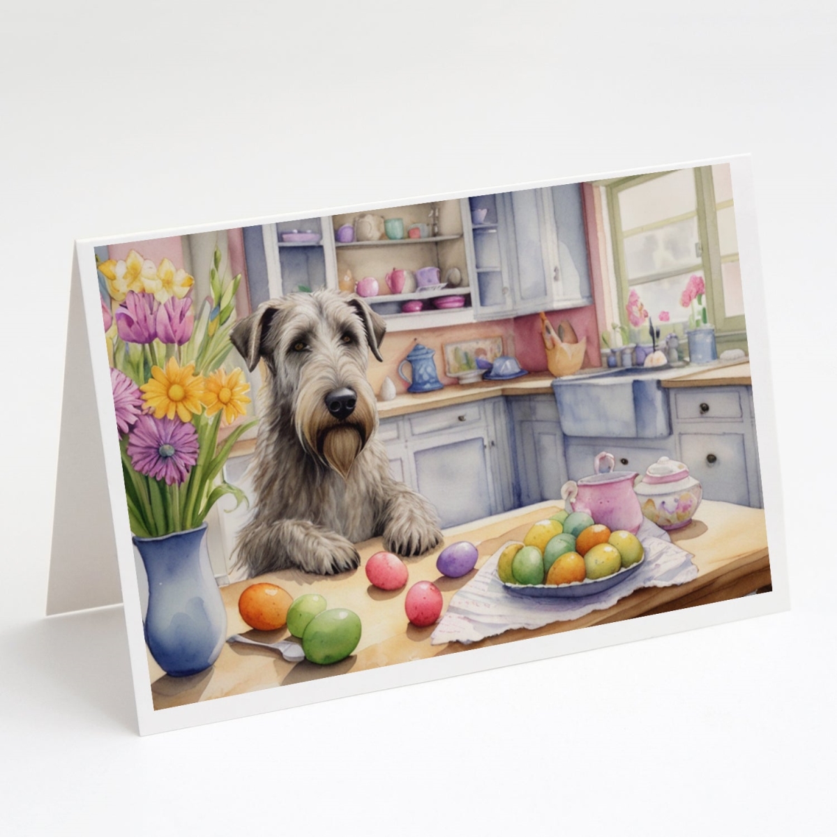 DAC6836GCA7P 5 x 7 in. Decorating Easter Irish Wolfhound Greeting Cards - Pack of 8