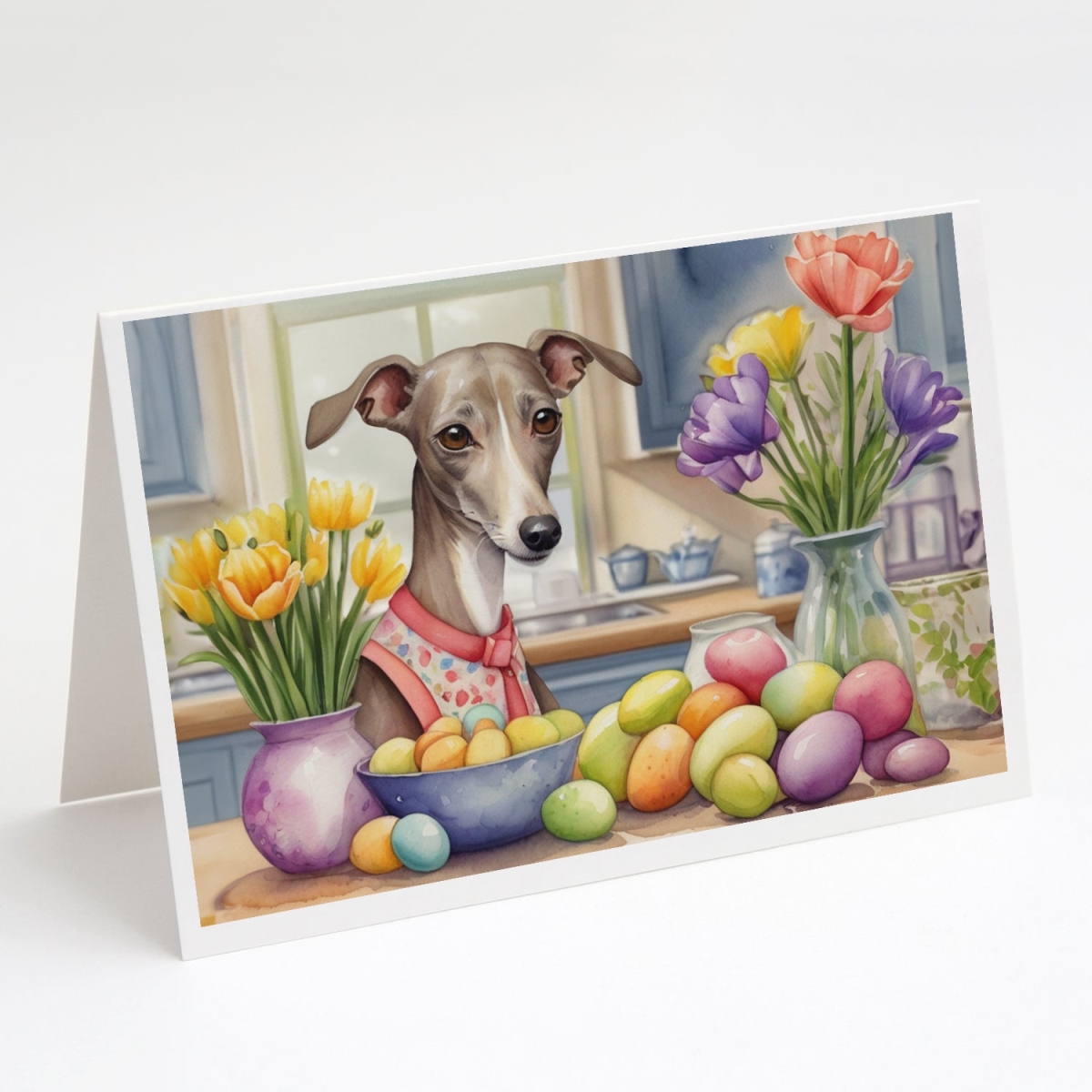 DAC6837GCA7P 5 x 7 in. Decorating Easter Italian Greyhound Greeting Cards - Pack of 8