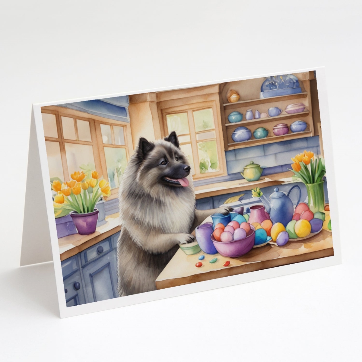 DAC6840GCA7P 5 x 7 in. Decorating Easter Keeshond Greeting Cards - Pack of 8