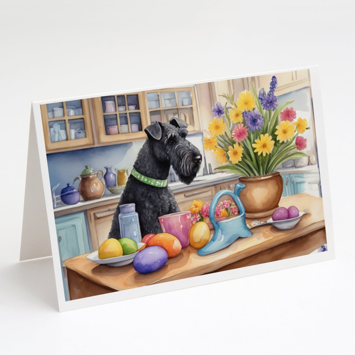 DAC6841GCA7P 5 x 7 in. Decorating Easter Kerry Blue Terrier Greeting Cards - Pack of 8