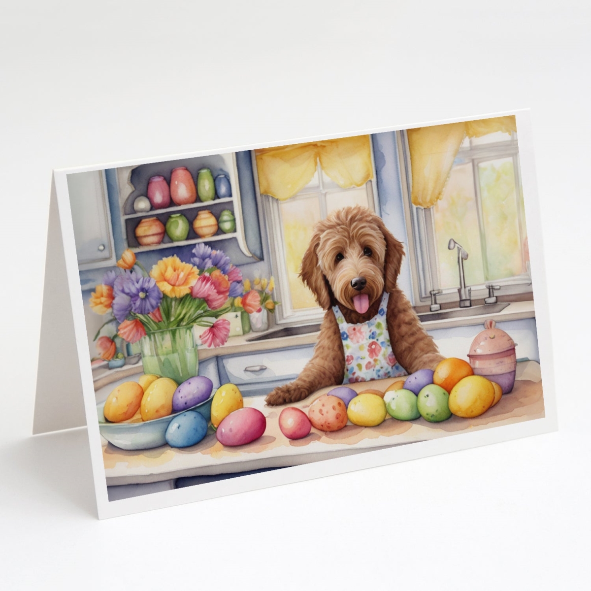 DAC6843GCA7P 5 x 7 in. Decorating Easter Labradoodle Greeting Cards - Pack of 8
