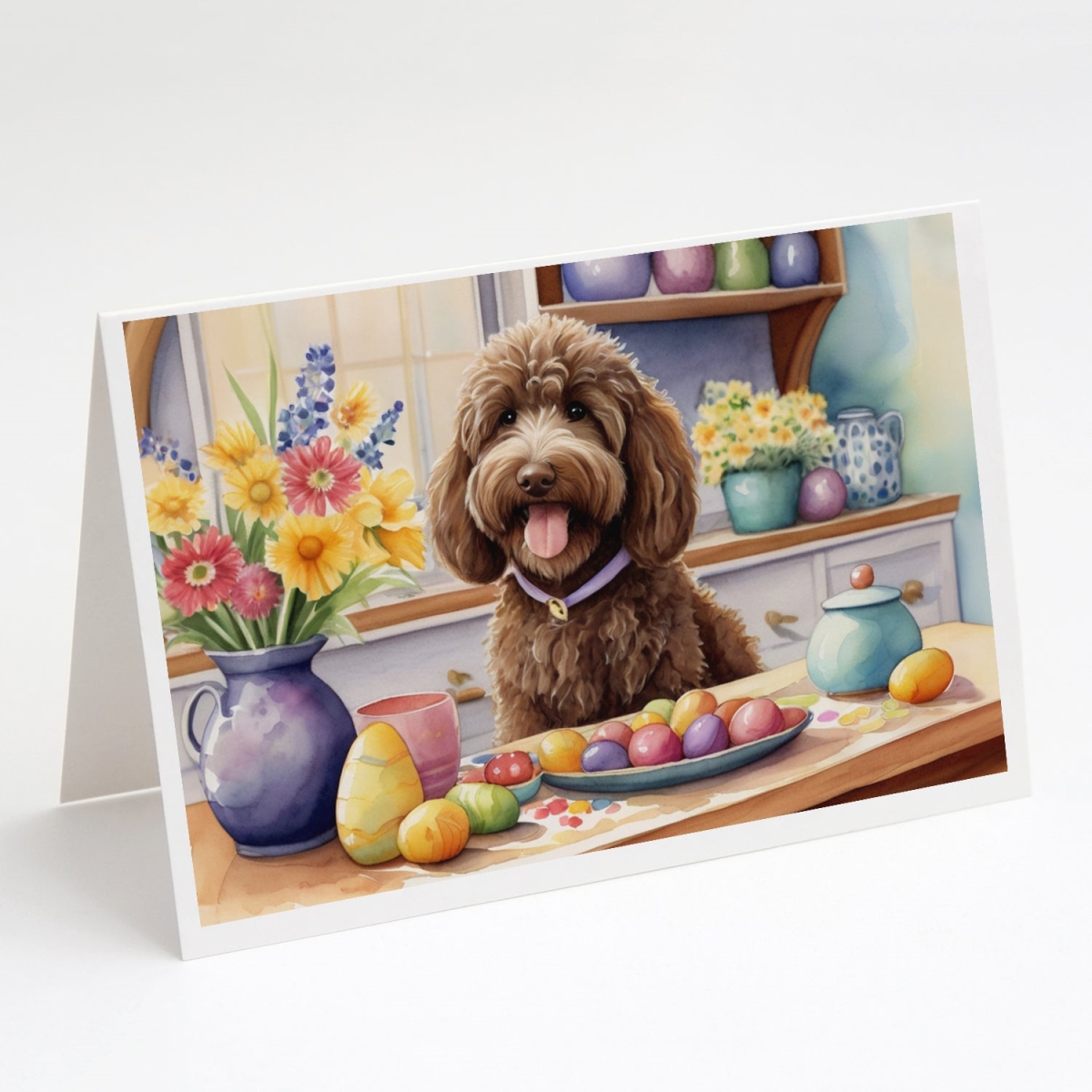 DAC6844GCA7P 5 x 7 in. Decorating Easter Labradoodle Greeting Cards - Pack of 8