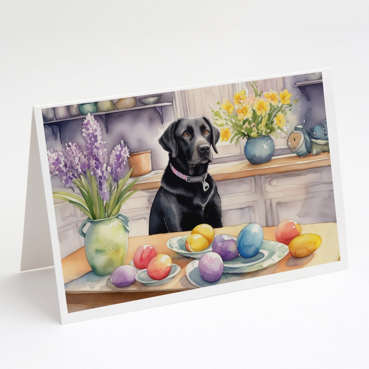 DAC6845GCA7P 5 x 7 in. Decorating Easter Black Labrador Retriever Greeting Cards - Pack of 8