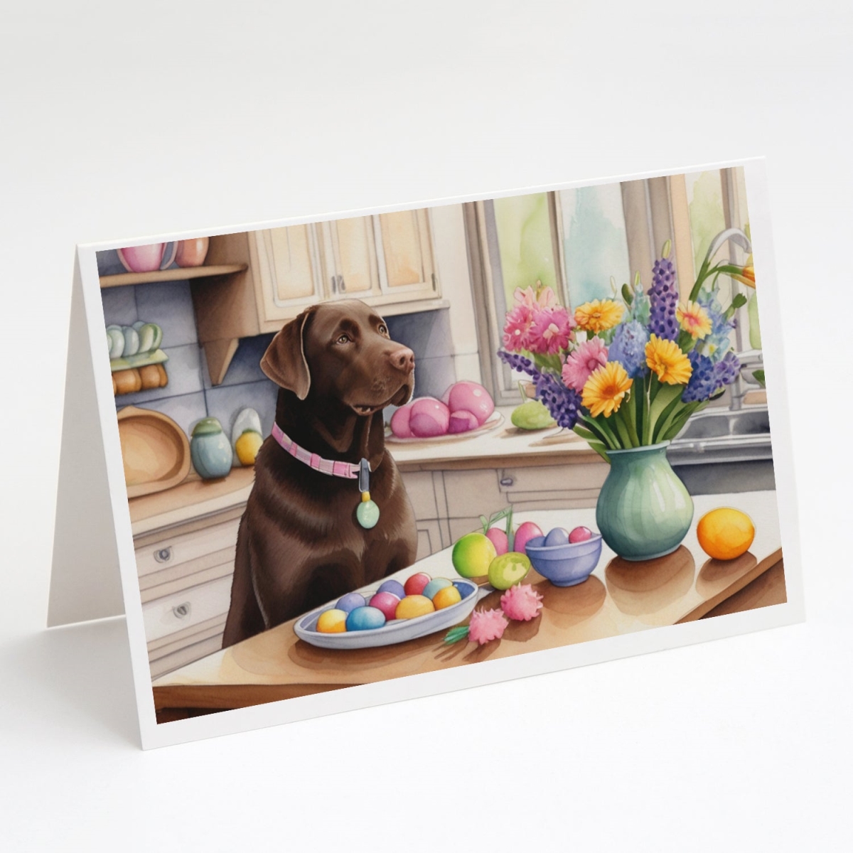 DAC6846GCA7P 5 x 7 in. Decorating Easter Chocolate Labrador Retriever Greeting Cards - Pack of 8