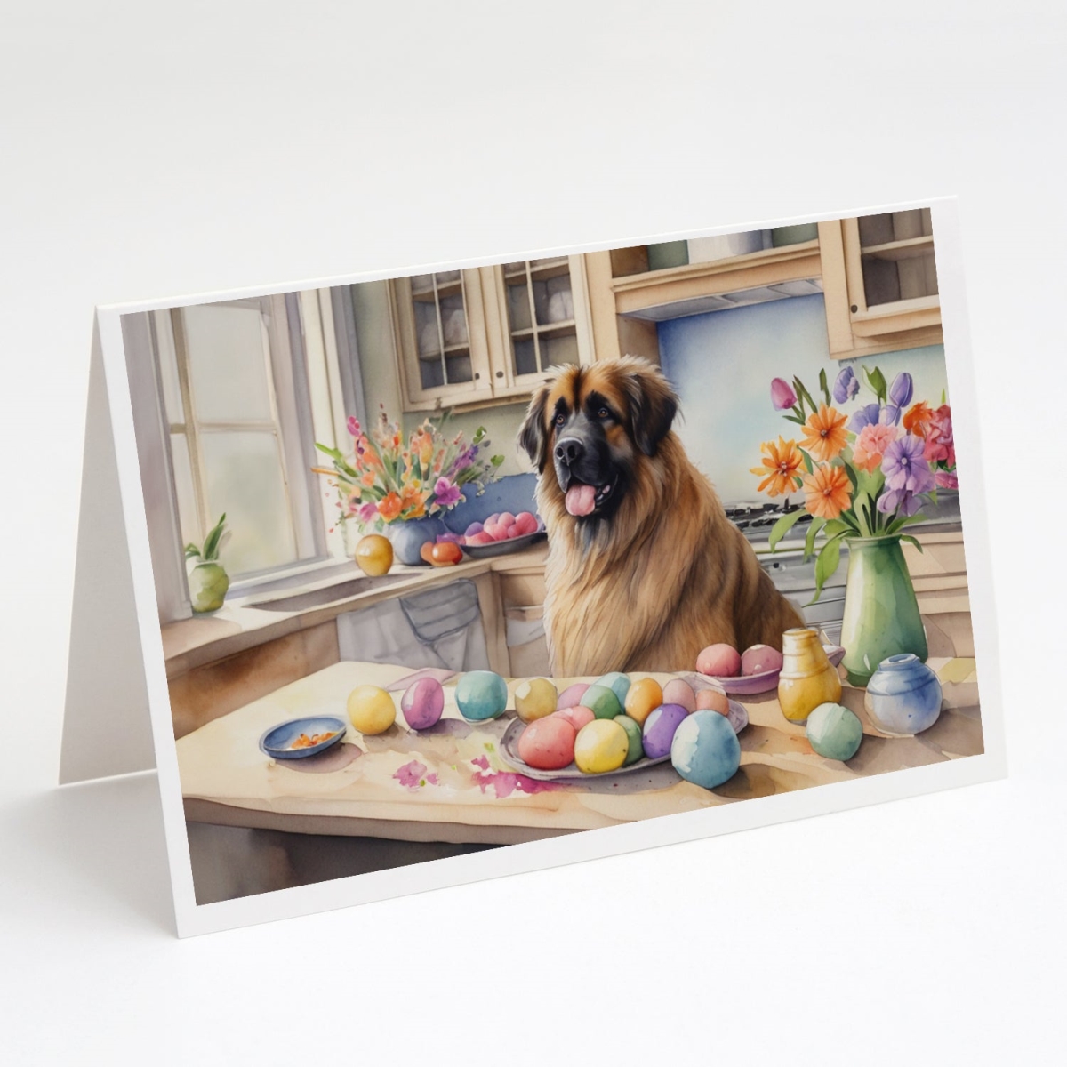 DAC6849GCA7P 5 x 7 in. Decorating Easter Leonberger Greeting Cards - Pack of 8