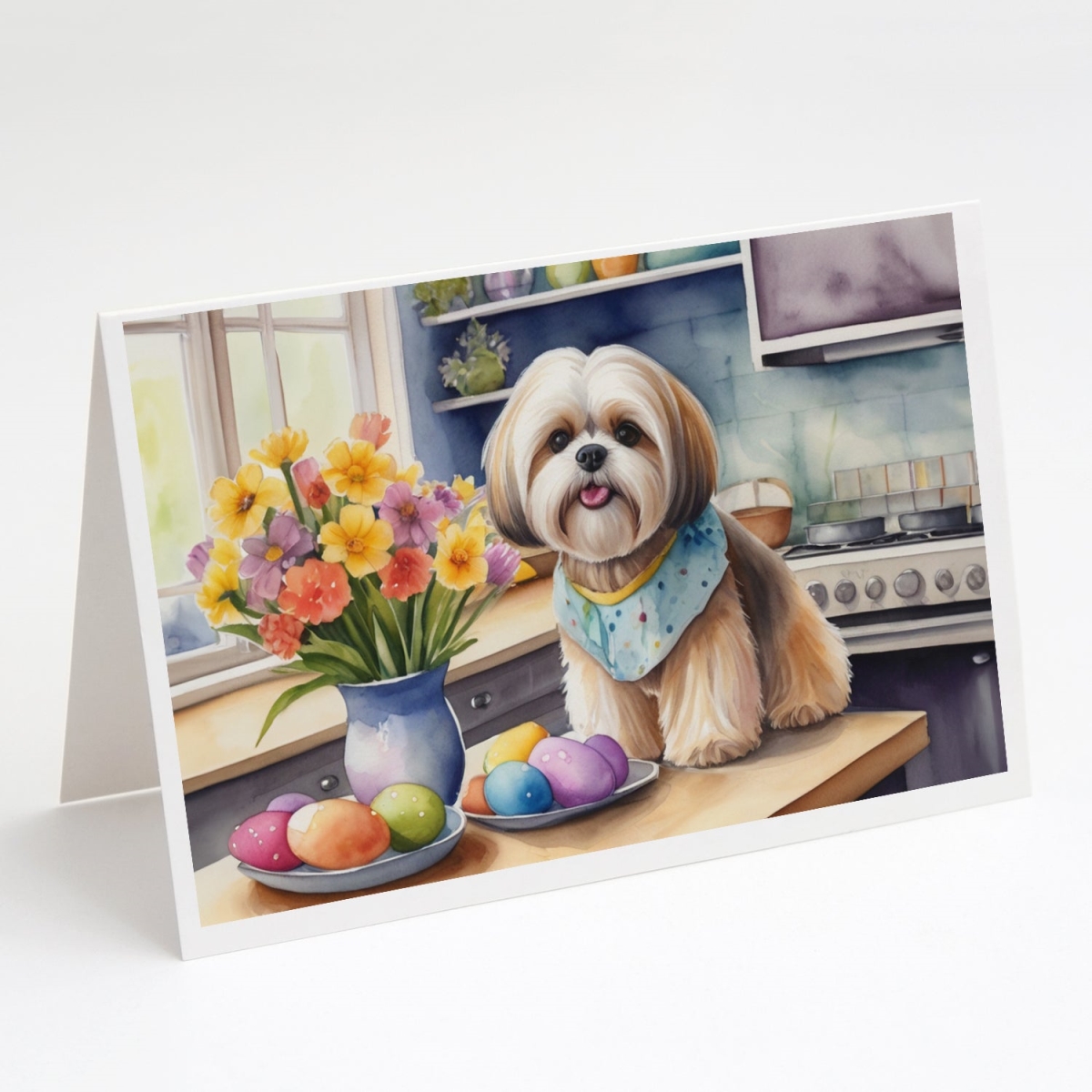 DAC6850GCA7P 5 x 7 in. Decorating Easter Lhasa Apso Greeting Cards - Pack of 8