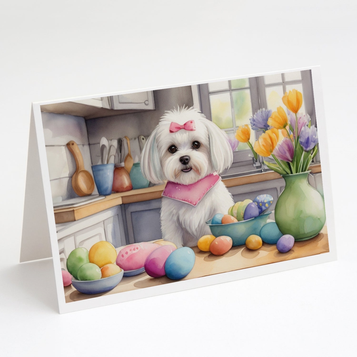 DAC6852GCA7P 5 x 7 in. Decorating Easter Maltese Greeting Cards - Pack of 8