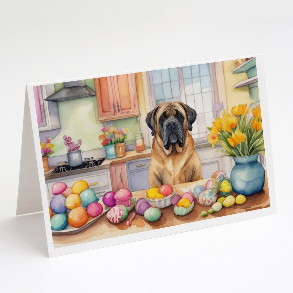 DAC6854GCA7P 5 x 7 in. Decorating Easter Mastiff Greeting Cards - Pack of 8