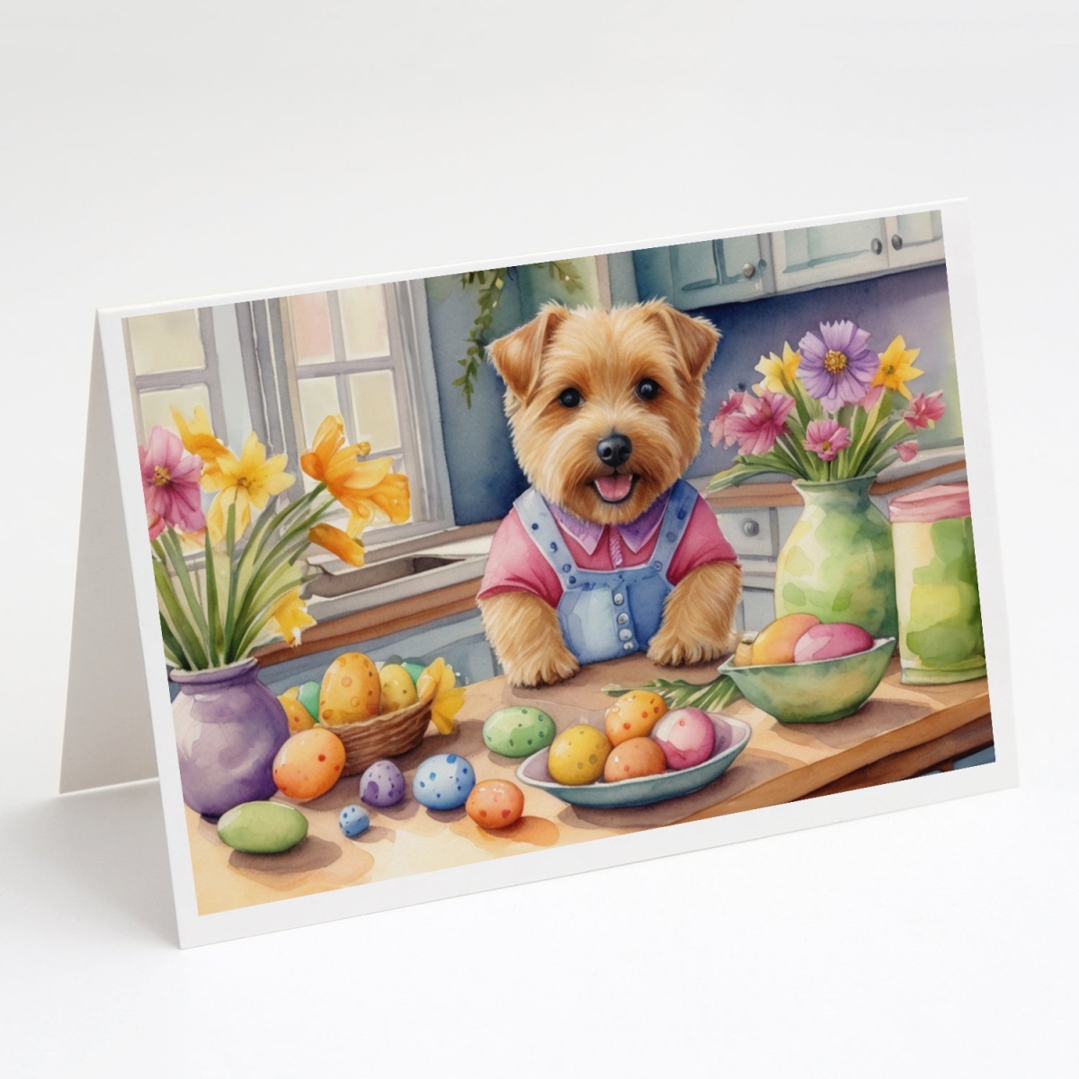 DAC6858GCA7P 5 x 7 in. Decorating Easter Norfolk Terrier Greeting Cards - Pack of 8