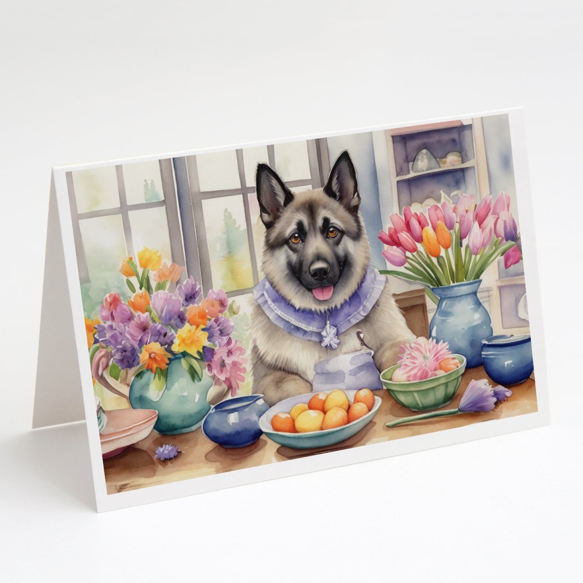 DAC6859GCA7P 5 x 7 in. Decorating Easter Norwegian Elkhound Greeting Cards - Pack of 8