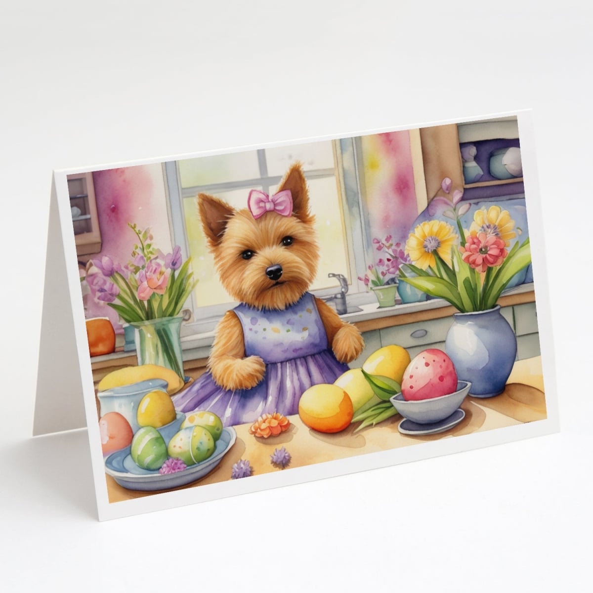 DAC6861GCA7P 5 x 7 in. Decorating Easter Norwich Terrier Greeting Cards - Pack of 8