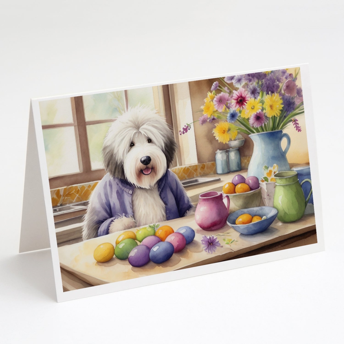 DAC6863GCA7P 5 x 7 in. Decorating Easter Old English Sheepdog Greeting Cards - Pack of 8