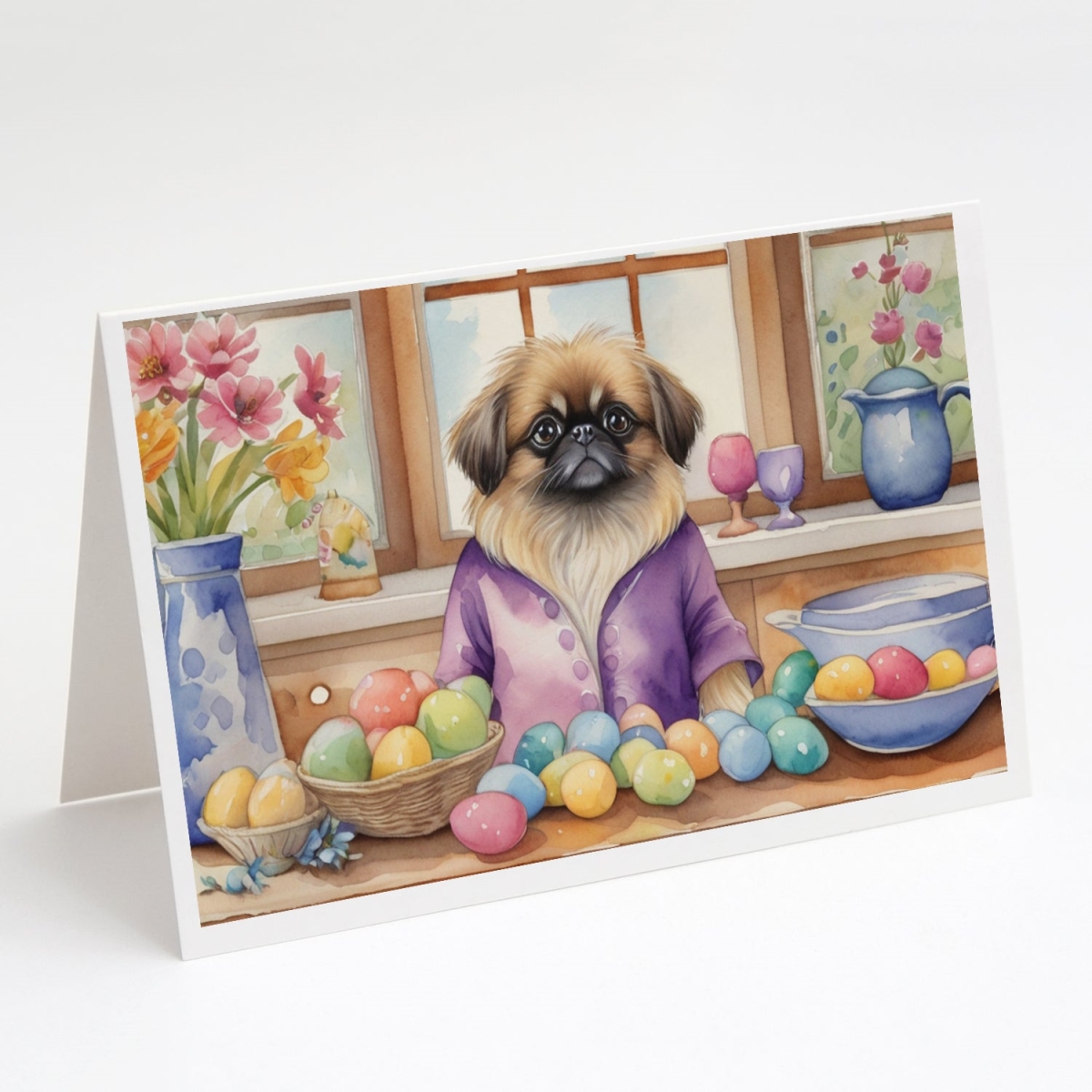 DAC6866GCA7P 5 x 7 in. Decorating Easter Pekingese Greeting Cards - Pack of 8