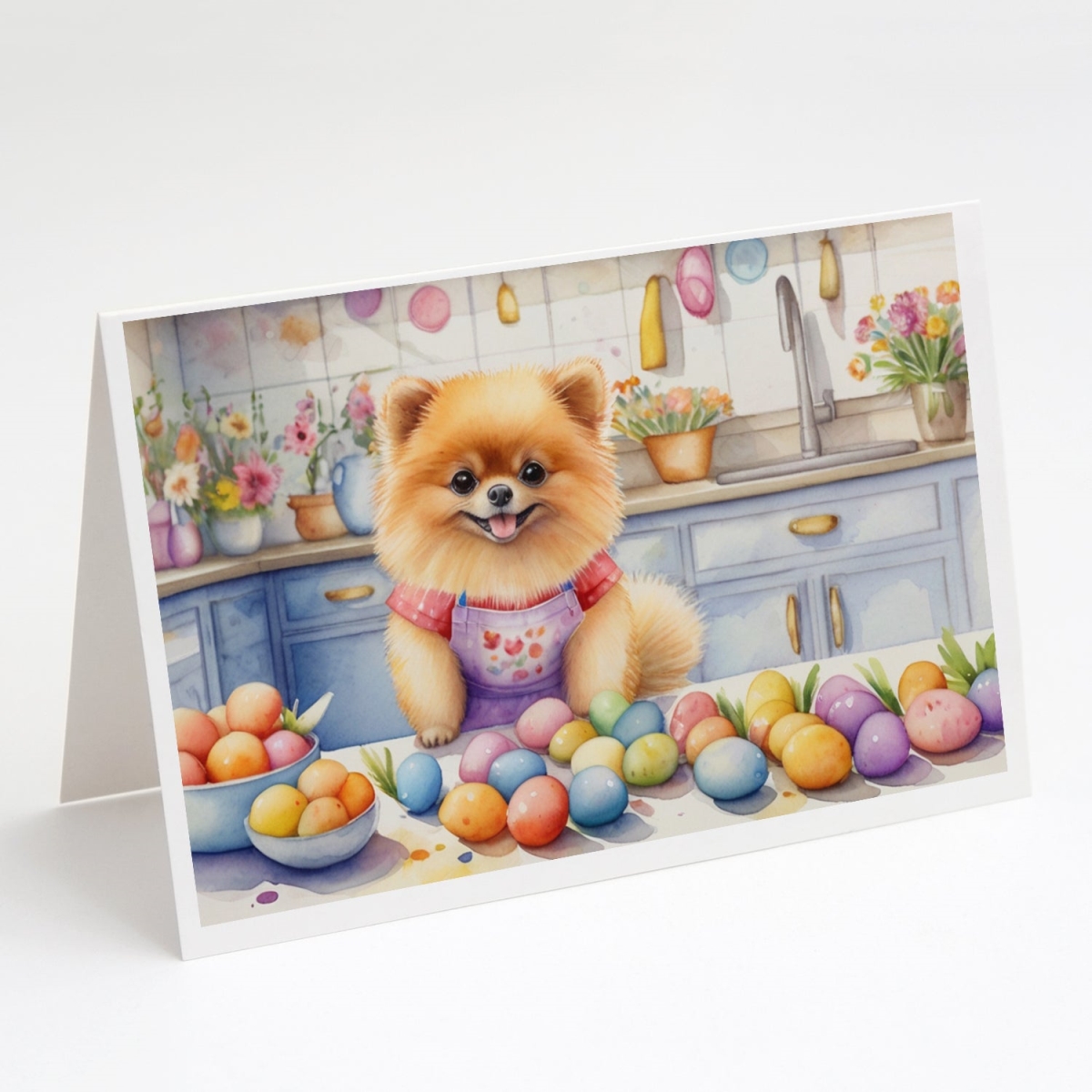 DAC6872GCA7P 5 x 7 in. Decorating Easter Pomeranian Greeting Cards - Pack of 8