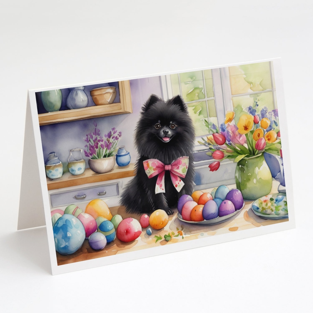 DAC6873GCA7P 5 x 7 in. Decorating Easter Pomeranian Greeting Cards - Pack of 8