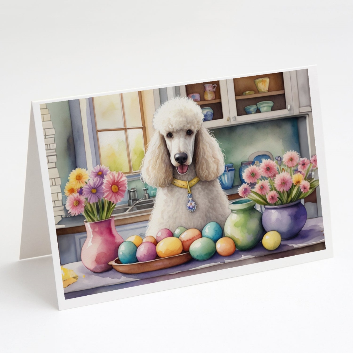 DAC6877GCA7P 5 x 7 in. Decorating Easter White Poodle Greeting Cards - Pack of 8