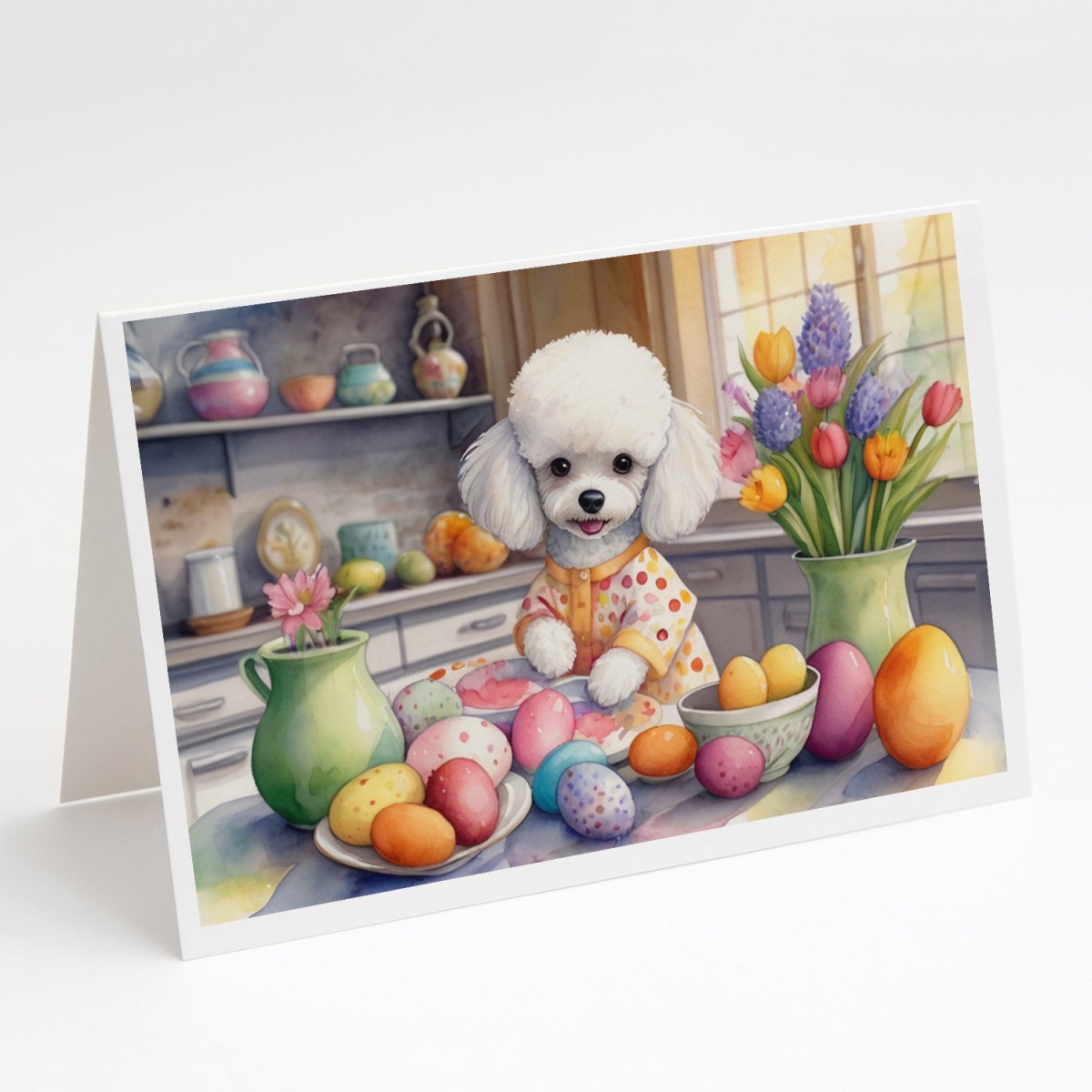 DAC6878GCA7P 5 x 7 in. Decorating Easter White Poodle Greeting Cards - Pack of 8