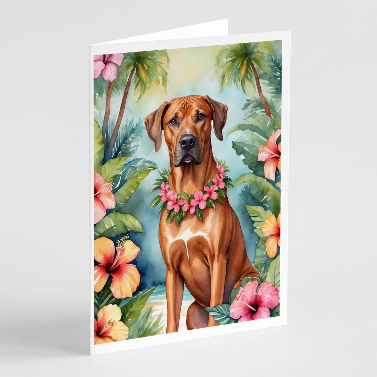 DAC6507GCA7P 5 x 7 in. Rhodesian Ridgeback Luau Greeting Cards - Pack of 8