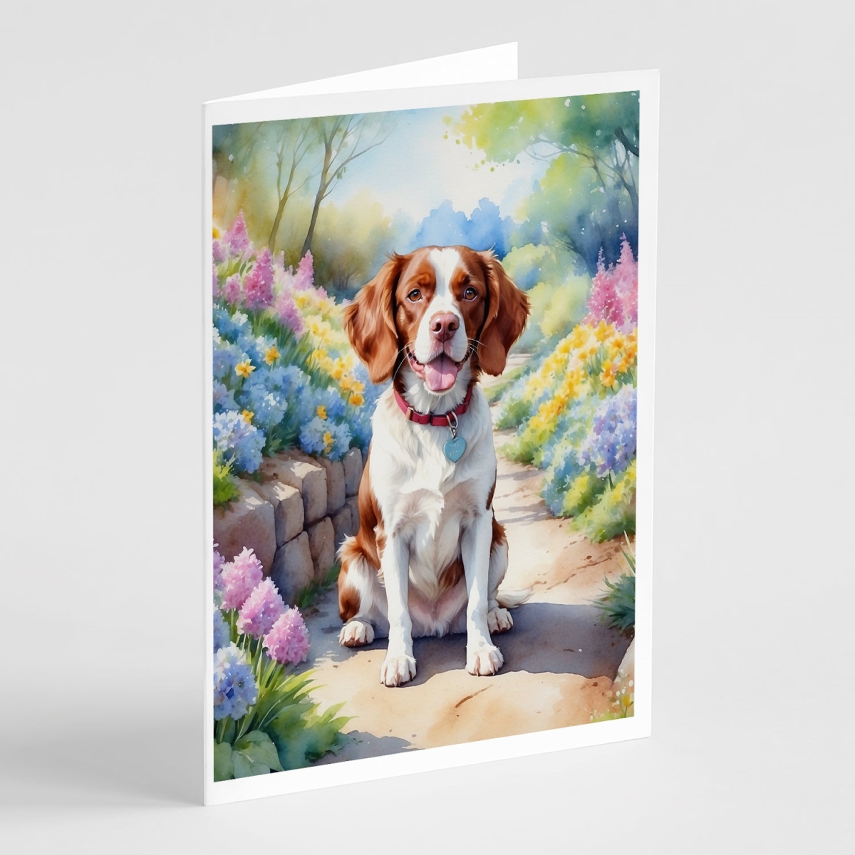 DAC6584GCA7P 5 x 7 in. Brittany Spaniel Spring Path Greeting Cards - Pack of 8