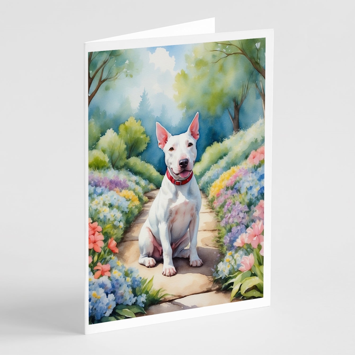 DAC6586GCA7P 5 x 7 in. Bull Terrier Spring Path Greeting Cards - Pack of 8