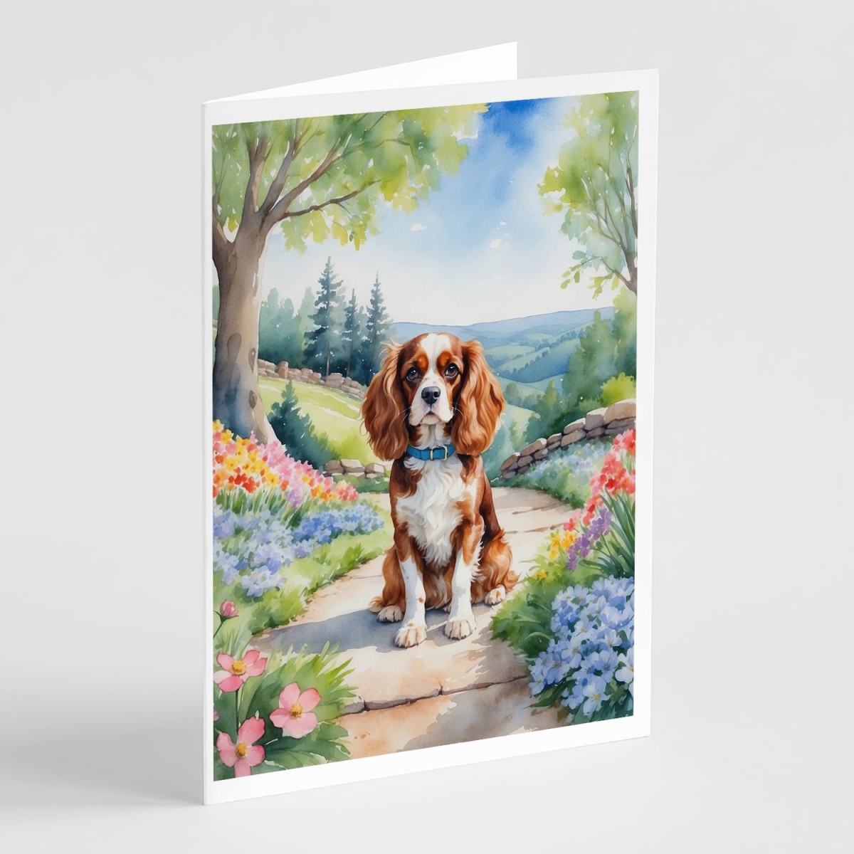 DAC6593GCA7P 5 x 7 in. Cavalier Spaniel Spring Path Greeting Cards - Pack of 8