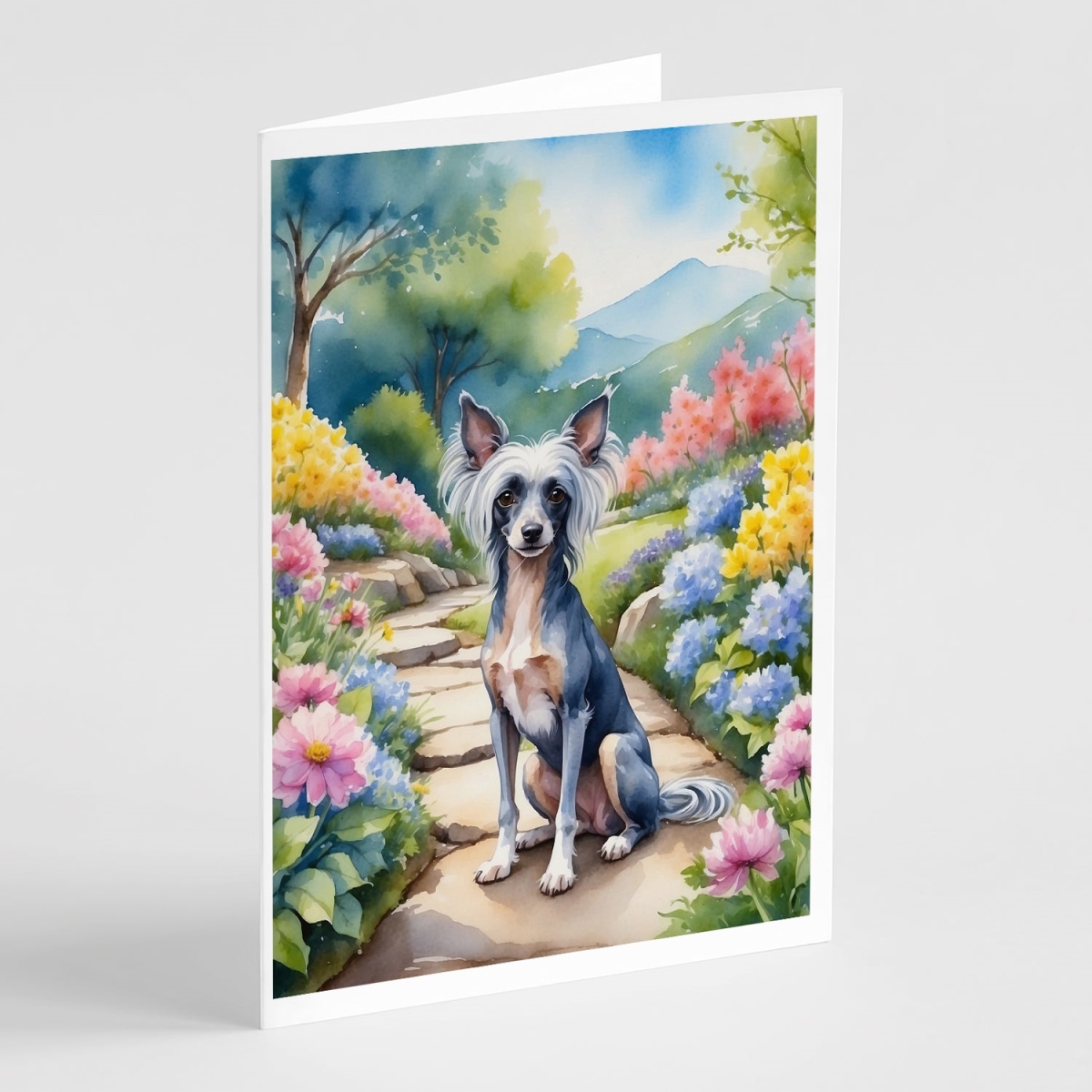 DAC6598GCA7P 5 x 7 in. Chinese Crested Spring Path Greeting Cards - Pack of 8