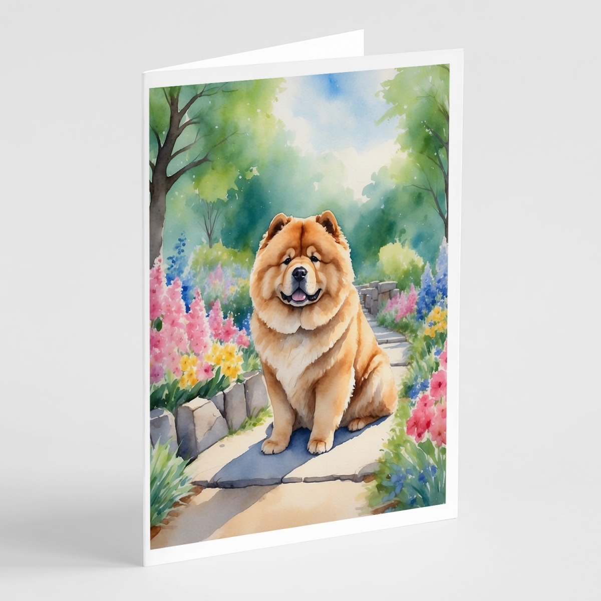 DAC6599GCA7P 5 x 7 in. Chow Chow Spring Path Greeting Cards - Pack of 8