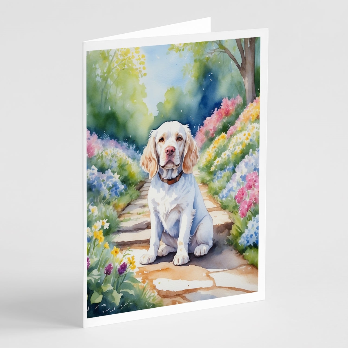 DAC6601GCA7P 5 x 7 in. Clumber Spaniel Spring Path Greeting Cards - Pack of 8