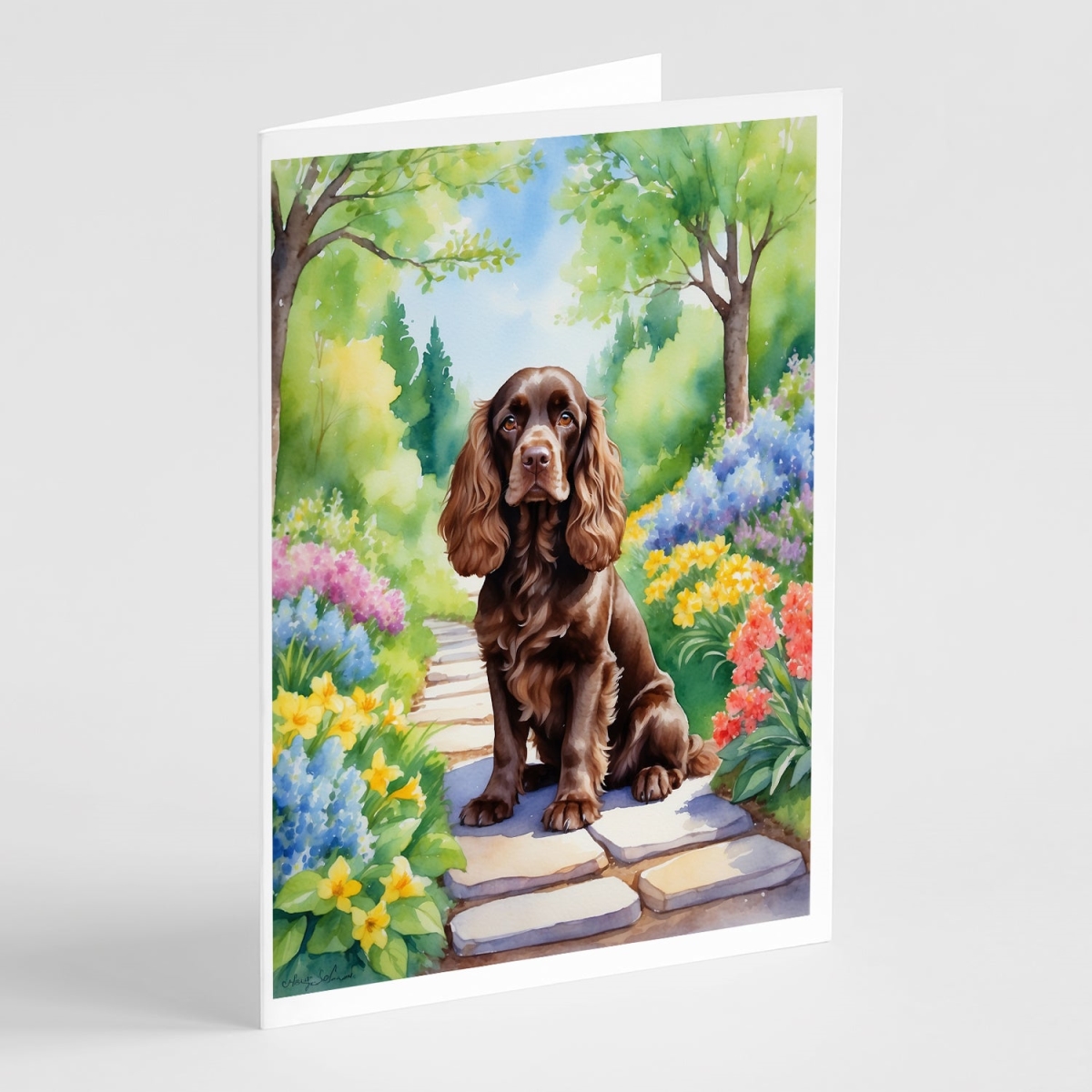DAC6603GCA7P 5 x 7 in. Cocker Spaniel Spring Path Greeting Cards - Pack of 8