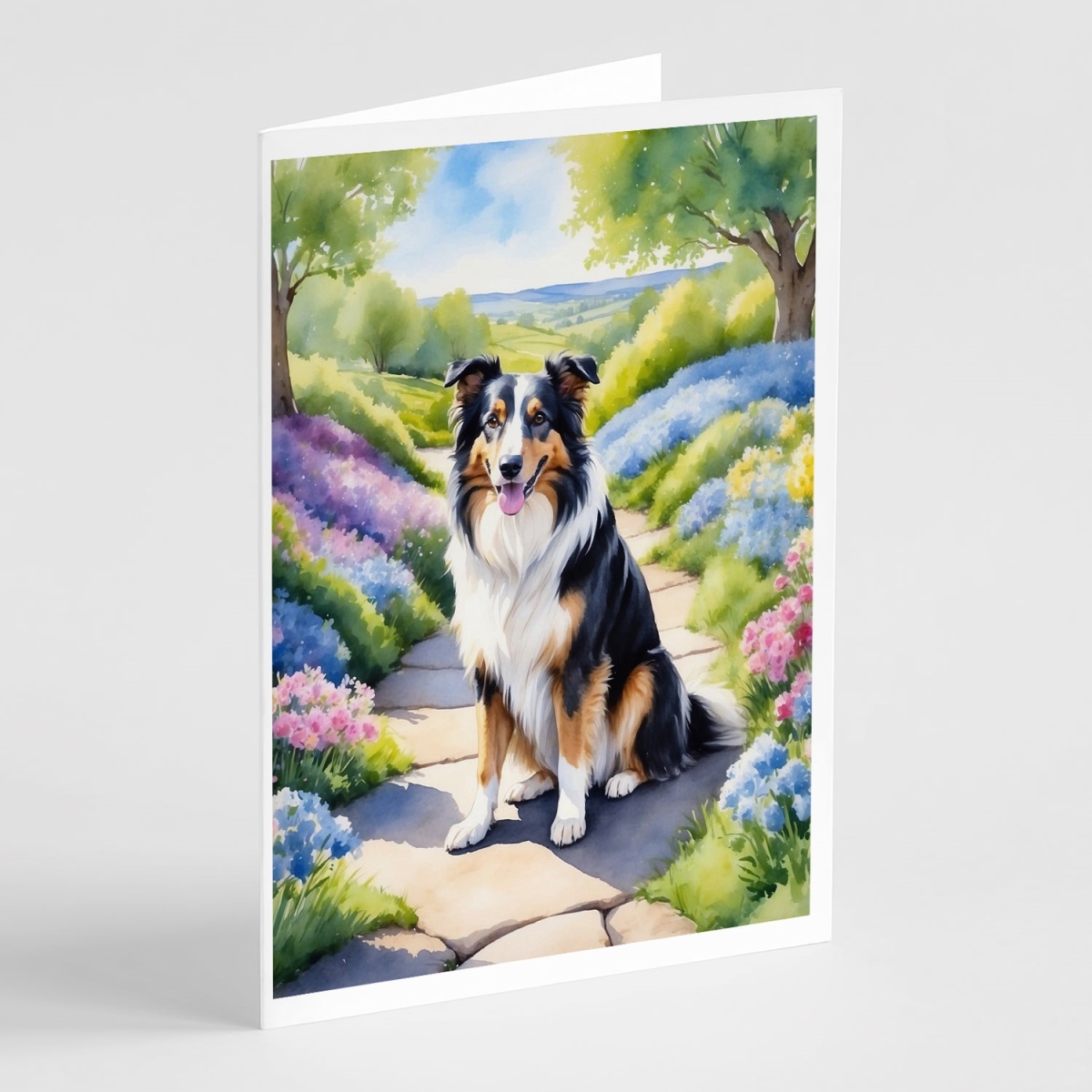 DAC6607GCA7P 5 x 7 in. Collie Spring Path Greeting Cards - Pack of 8