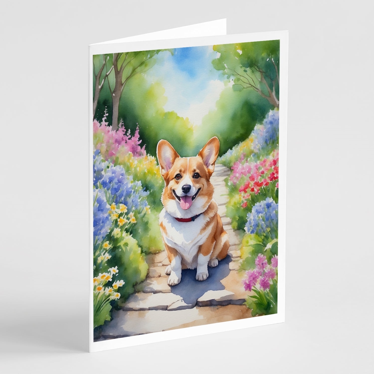 DAC6608GCA7P 5 x 7 in. Corgi Spring Path Greeting Cards - Pack of 8