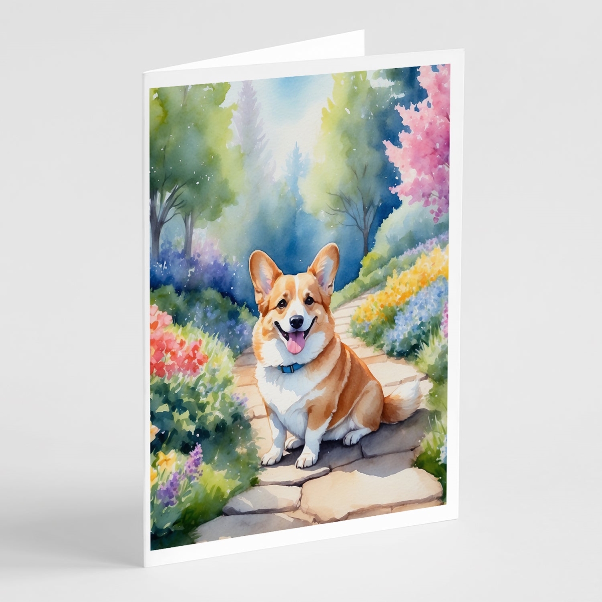 DAC6609GCA7P 5 x 7 in. Corgi Spring Path Greeting Cards - Pack of 8