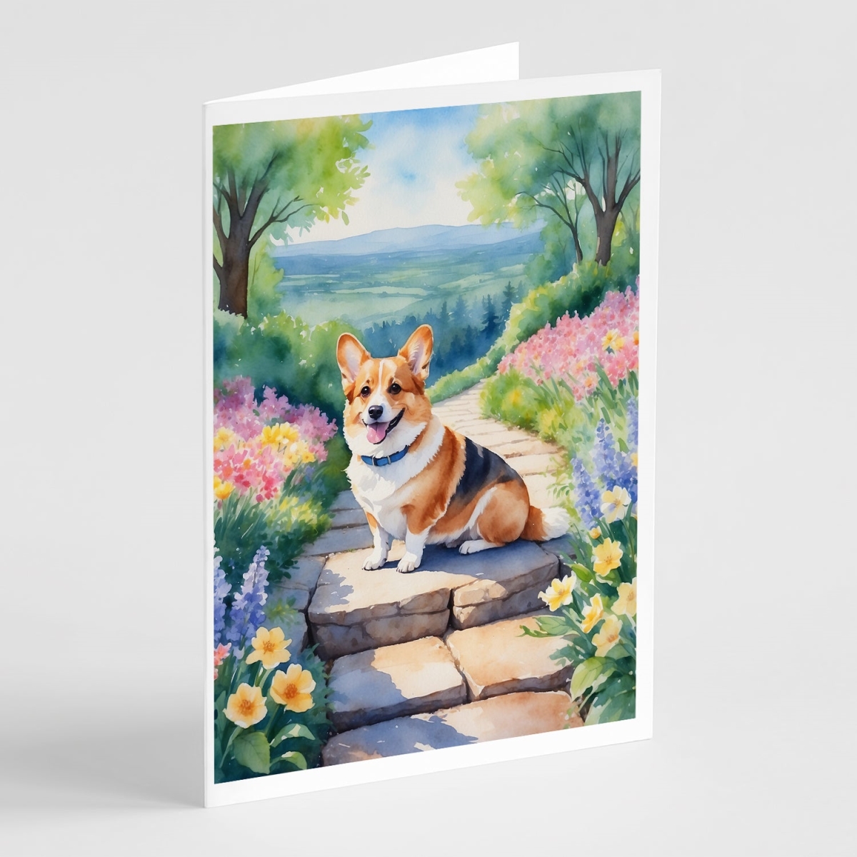DAC6610GCA7P 5 x 7 in. Corgi Spring Path Greeting Cards - Pack of 8
