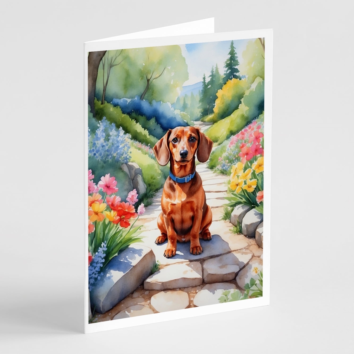 DAC6613GCA7P 5 x 7 in. Dachshund Spring Path Greeting Cards - Pack of 8