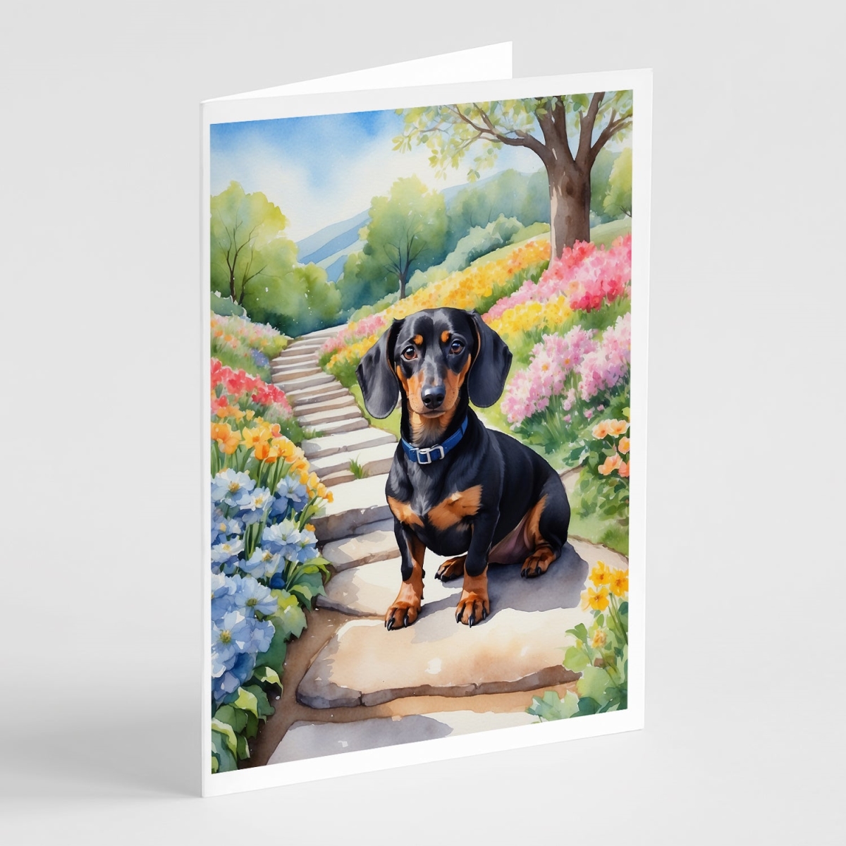 DAC6614GCA7P 5 x 7 in. Dachshund Spring Path Greeting Cards - Pack of 8