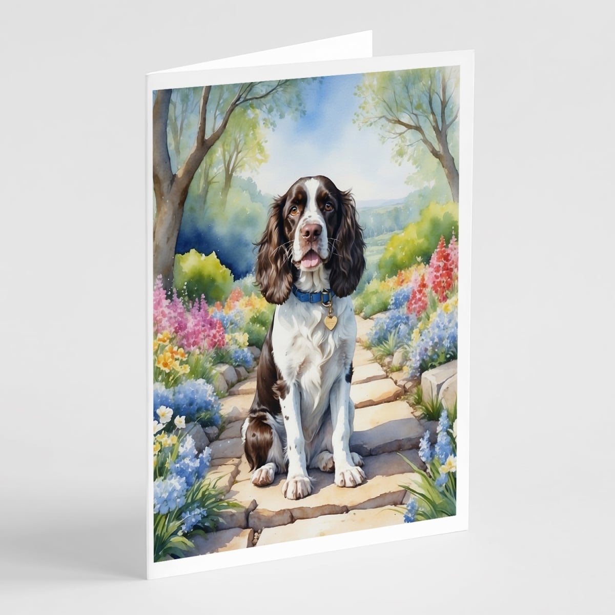 DAC6625GCA7P 5 x 7 in. English Springer Spaniel Spring Path Greeting Cards - Pack of 8