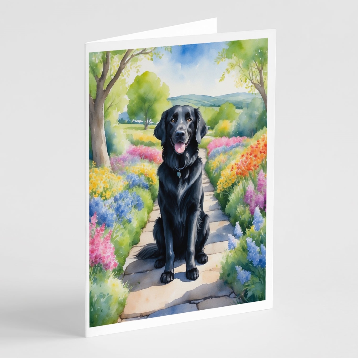 DAC6626GCA7P 5 x 7 in. Flat-Coated Retriever Spring Path Greeting Cards - Pack of 8