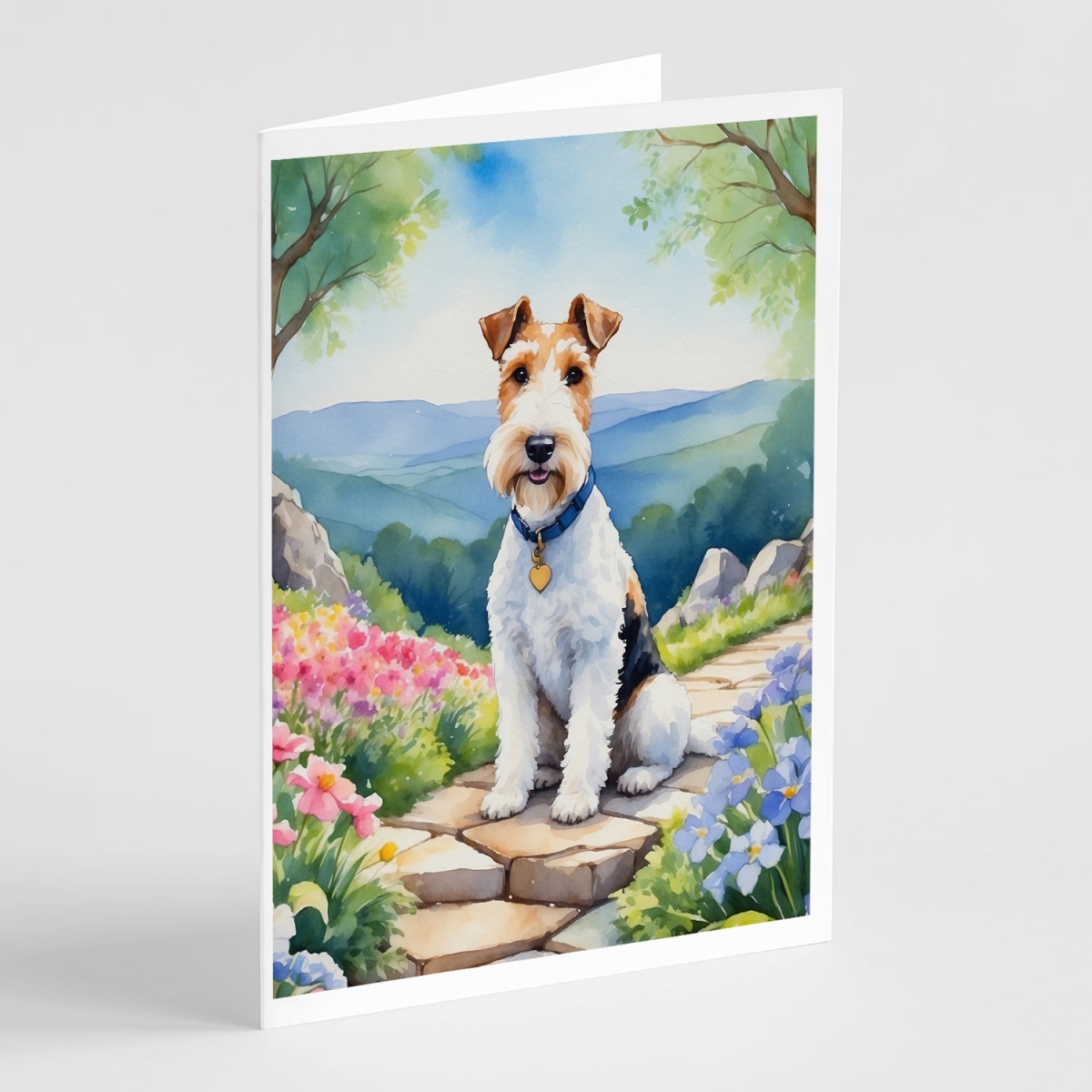 DAC6627GCA7P 5 x 7 in. Fox Terrier Spring Path Greeting Cards - Pack of 8