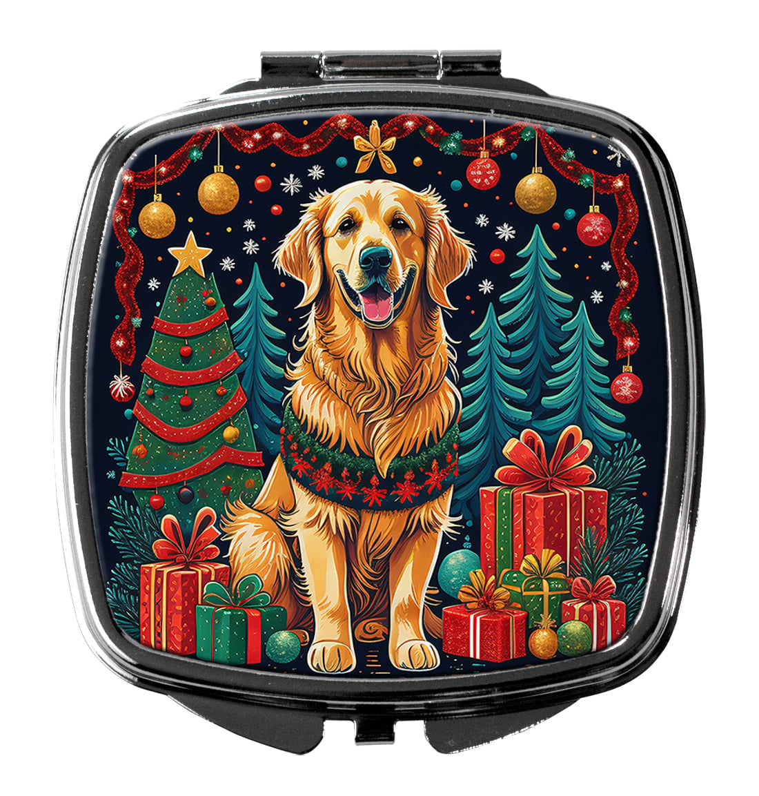 DAC1128SCM 3 x 2.75 in. Golden Retriever Christmas Compact Mirror