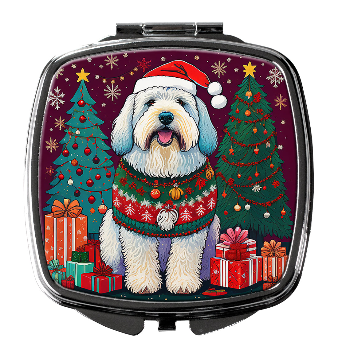 DAC1140SCM 3 x 2.75 in. Old English Sheepdog Christmas Compact Mirror