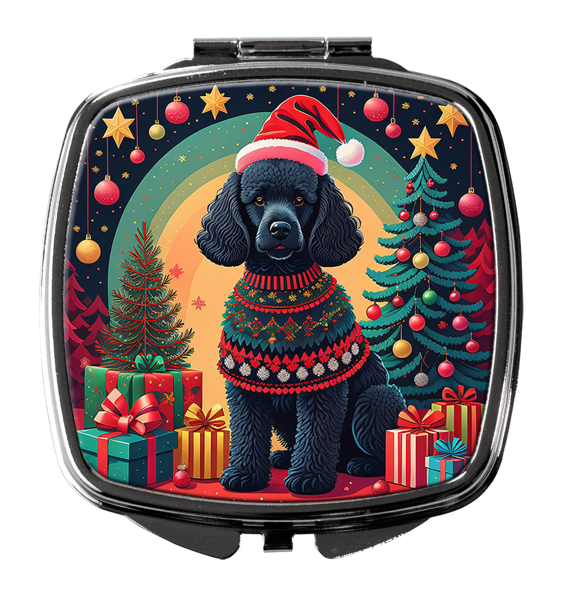 DAC1143SCM 3 x 2.75 in. Black Poodle Christmas Compact Mirror
