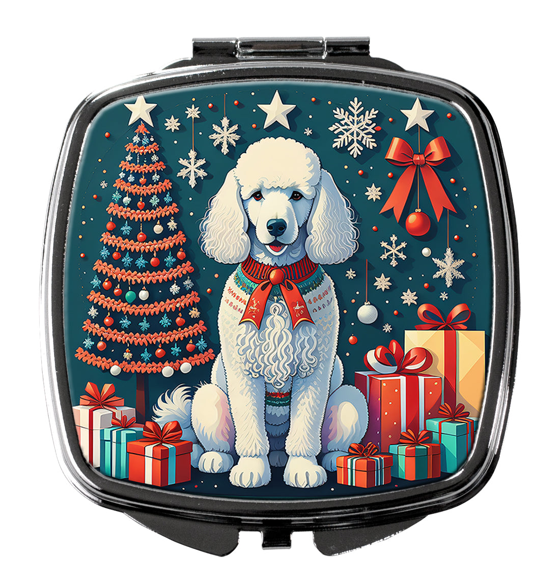 DAC1144SCM 3 x 2.75 in. White Poodle Christmas Compact Mirror
