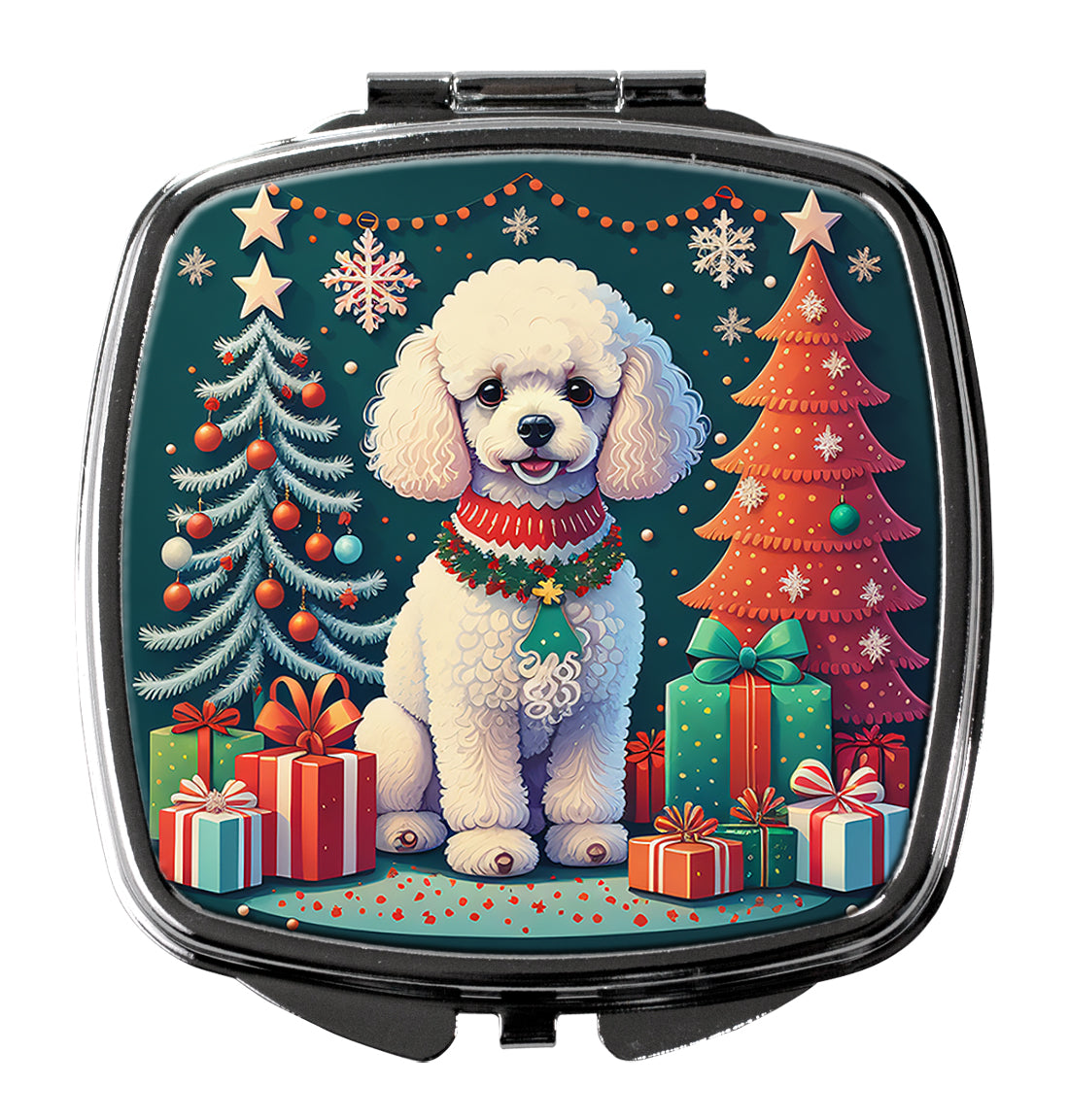 DAC1145SCM 3 x 2.75 in. White Toy Poodle Christmas Compact Mirror