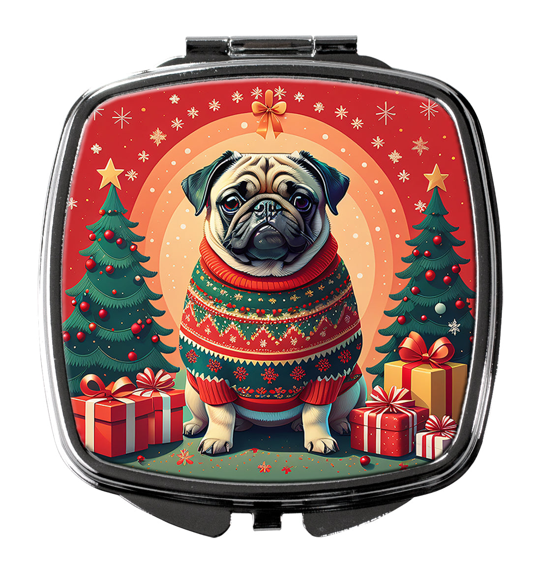 DAC1148SCM 3 x 2.75 in. Fawn Pug Christmas Compact Mirror